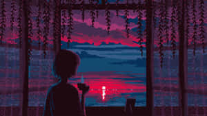 Anime Pixel Art Sunset Wallpaper