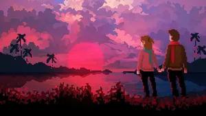 Anime Pixel Art Sunset Wallpaper
