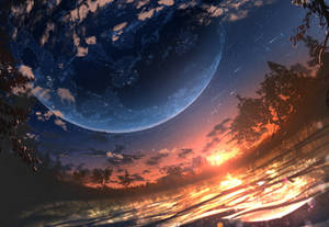 Anime Planet Over Ocean Wallpaper