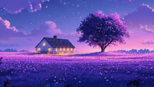Anime Purple Sunset Landscape Wallpaper