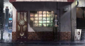 Anime Rain Sheltered Waiting Wallpaper