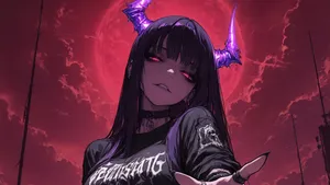 Anime Red Moon Demon Girl Wallpaper