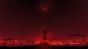 Anime Red Moon Scene Wallpaper