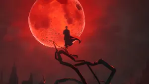 Anime Red Moon Scene Wallpaper