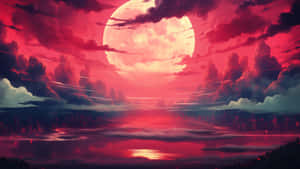 Anime Red Moon Scene Wallpaper