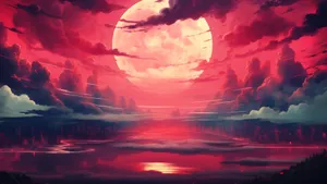 Anime Red Moon Scene Wallpaper