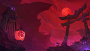 Anime Red Moon Scene Wallpaper