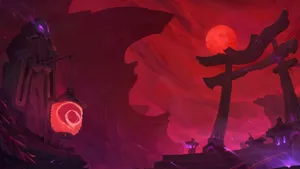 Anime Red Moon Scene Wallpaper