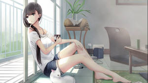 Anime Relaxing Female Legs Wallpaper