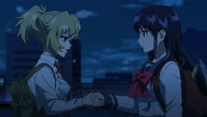 Anime Rooftop Handshakeat Dusk Wallpaper