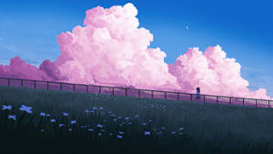 Anime Scenery 4k Fluffy Clouds Wallpaper