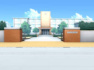 Anime School Building Entrance Wallpaper