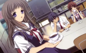 Anime School Cafe Scene Wallpaper
