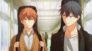 Anime School Hallway Friends Wallpaper