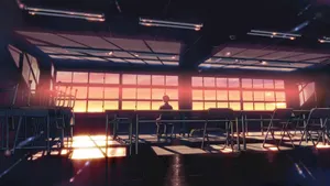 Anime School Scenery Student In Classroom After Hours Wallpaper