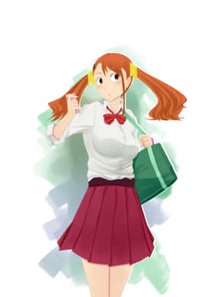 Anime Schoolgirl With Headphonesand Green Bag Wallpaper