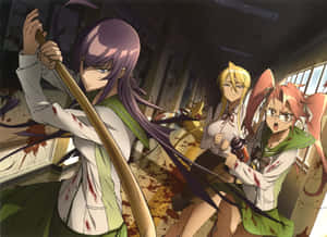 Anime Schoolgirls Defending Against Zombies Wallpaper