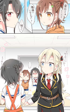 Anime Schoolgirls Interaction Wallpaper