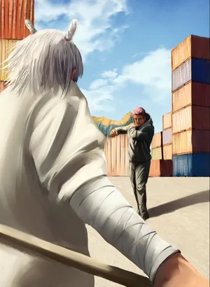 Anime Showdownat Shipping Containers Wallpaper