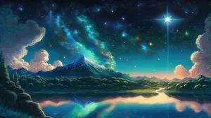 Anime Starry Night Landscape Wallpaper