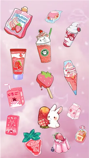 Anime Style Strawberry Treats Collection Wallpaper