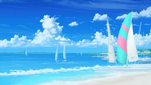 Anime Summer Beach Scene Wallpaper