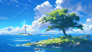 Anime Summer Island Escape Wallpaper