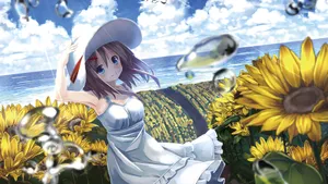 Anime Summer Sunflower Field Wallpaper