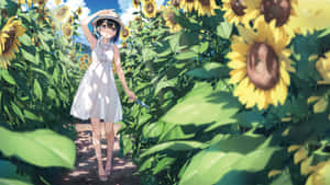 Anime Summer Sunflower Stroll Wallpaper