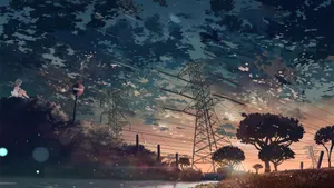 Anime Sunset Landscape Wallpaper