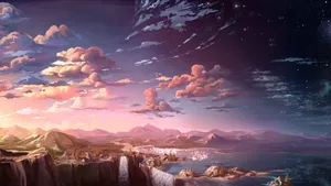 Anime Sunset Over Ocean Wallpaper
