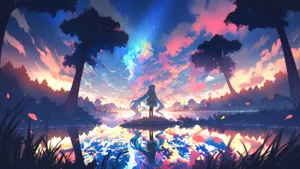 Anime Sunset Reflection Wallpaper