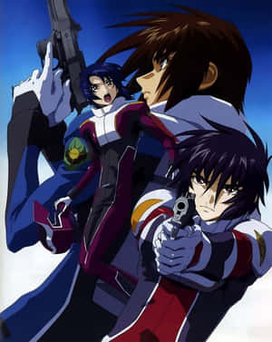 Anime Trio Action Pose Wallpaper