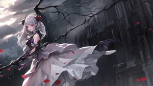 Anime Vampire Girl In Gothic Forest Wallpaper
