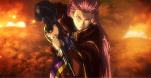 Anime Warrior With Gun Amidst Flames Wallpaper
