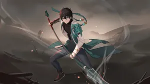 Anime Warriorin Battle Stance Wallpaper