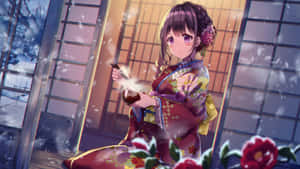 Anime Winter Kimono Scene Wallpaper