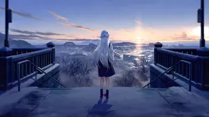 Anime Winter Sunset Scene Wallpaper