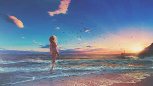 Anime Woman Beach Wallpaper