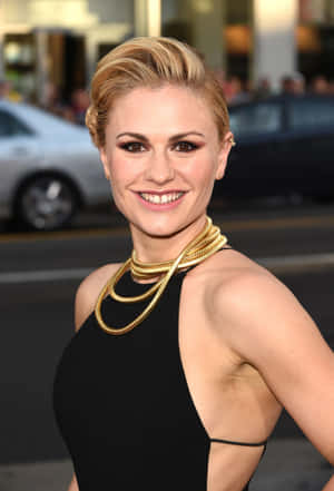 Anna Paquin Black Dress Gold Necklace Wallpaper