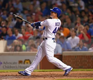 Anthony Rizzo Running Swing Black Bat Wallpaper