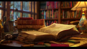 Antique Booksand Vintage Library Scene Wallpaper