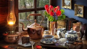 Antique Copper And Porcelain Collection Wallpaper