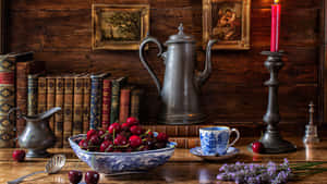 Antique Rustic Table Setting Wallpaper