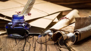 Antique Writing Tools Collection Wallpaper