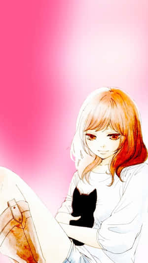 Ao Haru Ride Futaba With Kitten Wallpaper