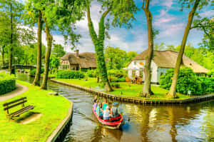 Apeldoorn Canal Boat Tour Thatched Roof Houses Wallpaper