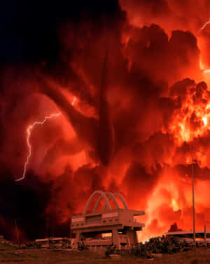 Apocalyptic Red Sky Tornadoand Lightning Wallpaper