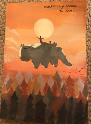 Appa Sunset Flight Painting Wallpaper