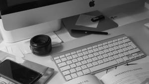 Apple Products Business Office Desk Grayscale Wallpaper